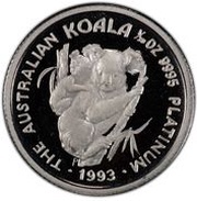 5 Dollars - Elizabeth II 3rd Portrait - Koala - Platinum reverse image