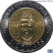 5 Dollars - Elizabeth II 3rd Portrait - The Enfranchisement of Women reverse image