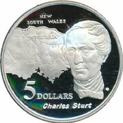 5 Dollars - Elizabeth II 3rd Portrait - Charles Sturt - Masterpieces in Silver, Australia, 1994 reverse image