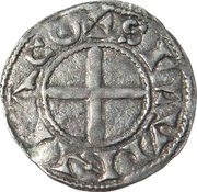 Denier realist style; crozier at right, France, 1100-1200 reverse image