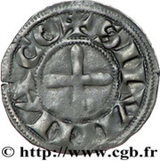 Denier simplified style; crosier at left, France, 1180-1213 reverse image