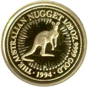 5 Dollars - Elizabeth II 3rd Portrait - Kangaroo - Gold Bullion Coin, Australia, 1994-1995 reverse image