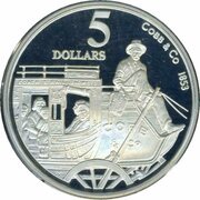 5 Dollars - Elizabeth II 3rd Portrait - Cobb and Co 1853 - Masterpieces in Silver, Australia, 1995 reverse image