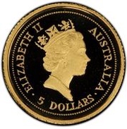 5 Dollars - Elizabeth II 3rd Portrait - Kangaroo - Gold Bullion Coin obverse image