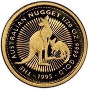 5 Dollars - Elizabeth II 3rd Portrait - Kangaroo - Gold Bullion Coin, Australia, 1995-1996 reverse image