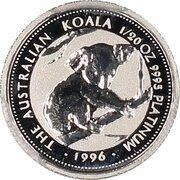 5 Dollars - Elizabeth II 3rd Portrait - Koala Platinum reverse image