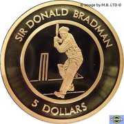 5 Dollars - Elizabeth II 3rd Portrait - Sir Donald Bradman Tribute - Proof, Australia, 1996 reverse image