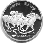 5 Dollars - Elizabeth II 3rd Portrait - Horse Racing - Masterpieces in Silver, Australia, 1996 reverse image