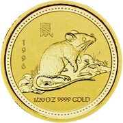 5 Dollars - Elizabeth II 3rd Portrait - Year of the Rat - Gold Bullion Coin, Australia, 1996 reverse image