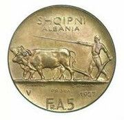 5 Franga Ari Zog; Trial strike obverse image
