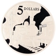 5 Dollars - Elizabeth II 3rd Portrait - Steam Locomotive - Masterpieces in Silver, Australia, 1997 reverse image