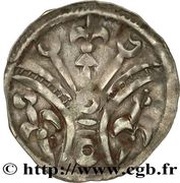 Denier anonymous lily and annulet, France, 1144-1197 reverse image