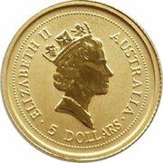 5 Dollars - Elizabeth II 4th Portrait - Kangaroo - Gold Bullion Coin obverse image