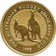 5 Dollars - Elizabeth II 4th Portrait - Kangaroo - Gold Bullion Coin, Australia, 1997-1998 reverse image