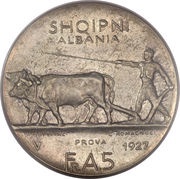 5 Franga Ari Zog; Trial strike obverse image