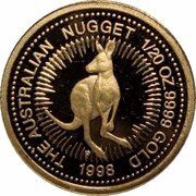 5 Dollars - Elizabeth II 3rd Portrait - Kangaroo - Gold Proof, Australia, 1998 reverse image