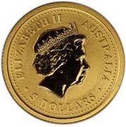 5 Dollars - Elizabeth II 4th Portrait - Kangaroo - Gold Bullion Coin obverse image