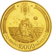 10 000 Francs 1st Moon landing, Gabon, 1969 reverse image