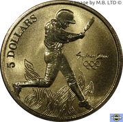 5 Dollars - Elizabeth II 4th Portrait - Softball, Australia, 2000 reverse image