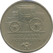 5 Mark 500 Years Mail Services, Germany, 1990 reverse image