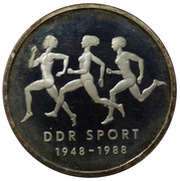 10 Mark East German Sports; Probe, Germany, 1988 reverse image