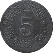 5 Pfennig - Duisdorf Westdeutsche Porzellanfabrik obverse image