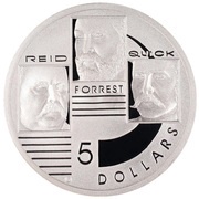 5 Dollars - Elizabeth II 4th Portrait - Reid, Forrest and Quick - Masterpieces in Silver, Australia, 2001 reverse image
