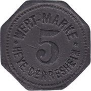 5 Pfennig - Gerresheim Glashüttenwerk vorm. Ferd. Heye, Germany, 1917 reverse image
