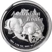 5 Dollars - Elizabeth II 4th Portrait - Koala - Platinum, Australia, 2001 reverse image