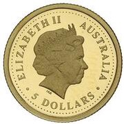 5 Dollars - Elizabeth II 4th Portrait - Kangaroo - Gold Bullion Coin obverse image