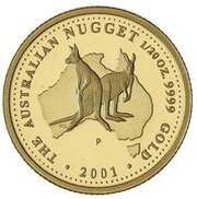 5 Dollars - Elizabeth II 4th Portrait - Kangaroo - Gold Bullion Coin, Australia, 2001-2002 reverse image