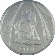 5 Dollars - Elizabeth II 4th Portrait - Endeavour - Masterpieces in Silver, Australia, 2002 reverse image