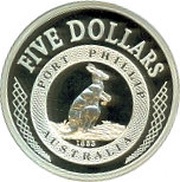 5 Dollars - Elizabeth II 4th Portrait - Port Phillip Patterns - Masterpieces in Silver, Australia, 2003 reverse image
