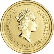5 Dollars - Elizabeth II 4th Portrait - Year of the Goat - Gold Bullion Coin obverse image