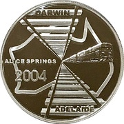 5 Dollars - Elizabeth II 4th Portrait - Adelaide to Darwin Railway - Silver Proof, Australia, 2004 reverse image