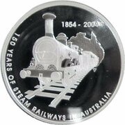 5 Dollars - Elizabeth II 4th Portrait - Steam Railways - Silver Proof, Australia, 2004 reverse image