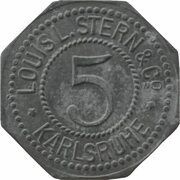 5 Pfennig - Karlsruhe Louis L. Stern and Co obverse image