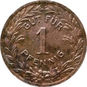 1 Pfennig - Pforzheim B.H. Mayers Hof-Kunst-Präge Anstalt, Germany,  reverse image