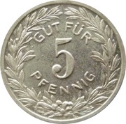5 Pfennig - Pforzheim B.H. Mayers Hof-Kunst-Präge Anstalt, Germany,  reverse image