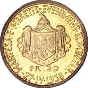 20 Franga Ari - Zog I Royal Marriage reverse image