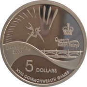 5 Dollars - Elizabeth II 4th Portrait - Queen's Baton Relay - Silver Proof, Australia, 2006 reverse image