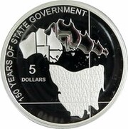 5 Dollars - Elizabeth II 4th Portrait - 150 Years of State Government Tasmania - Silver Proof, Australia, 2006 reverse image
