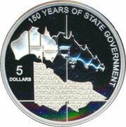 5 Dollars - Elizabeth II 4th Portrait - 150 Years of State Government Victoria - Silver Proof, Australia, 2006 reverse image