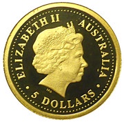 5 Dollars - Elizabeth II 4th Portrait - Saltwater Crocodile; Gold Proof obverse image