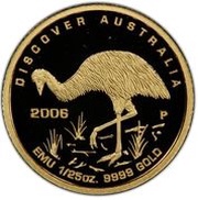 5 Dollars - Elizabeth II 4th Portrait - Emu - Gold Proof, Australia, 2006 reverse image