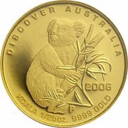 5 Dollars - Elizabeth II 4th Portrait - Koala - Gold Proof, Australia, 2006 reverse image