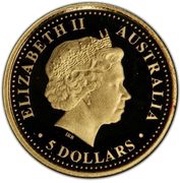 5 Dollars - Elizabeth II 4th Portrait - Kookaburra - Gold Proof obverse image