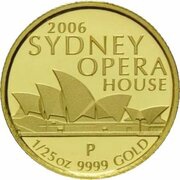 5 Dollars - Elizabeth II 4th Portrait - Sydney Opera House - Gold Proof, Australia, 2006 reverse image