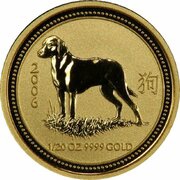 5 Dollars - Elizabeth II 4th Portrait - Year of the Dog - Gold Bullion Coin, Australia, 2006 reverse image