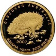 5 Dollars - Elizabeth II 4th Portrait - Echidna; Gold Proof, Australia, 2007 reverse image